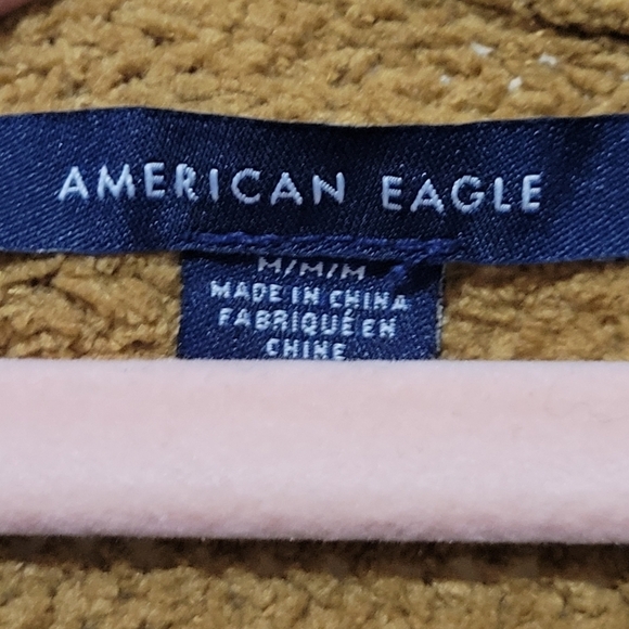 American Eagle Brown Tan Boho Cropped Ribbed Oversized Sweater Medium - Picture 8 of 11